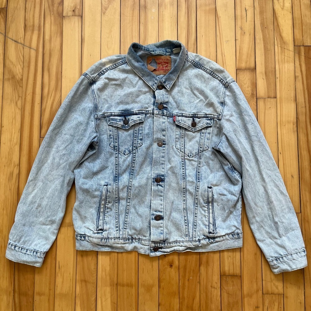 Levis Vintage Acid Wash Denim Trucker Jacket Light Blue Mens Large Made Mexico